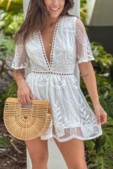 White Floral Lace Eyelet Romper
