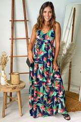 Navy Printed Open Back Maternity Maxi Dress