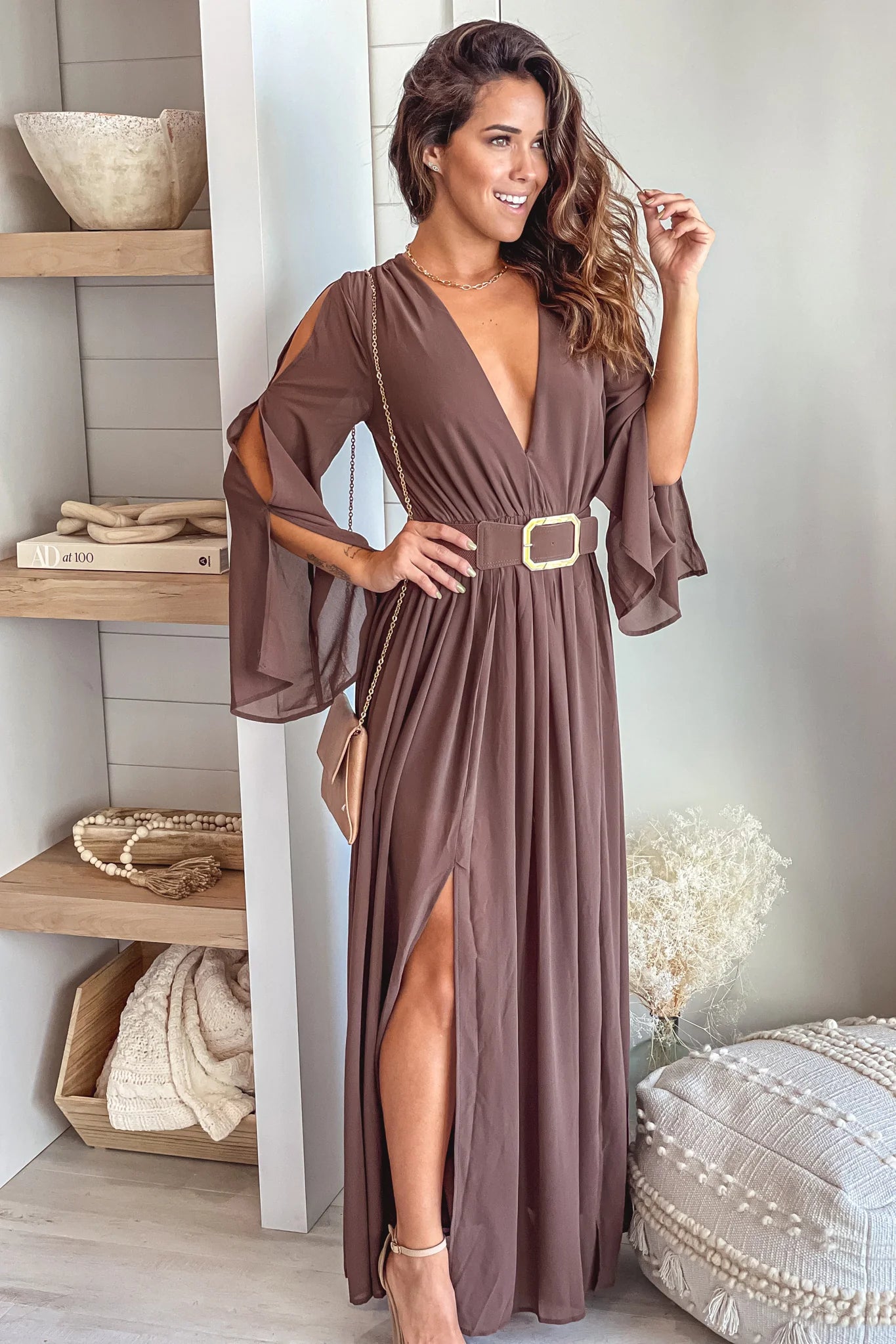 Brown Maxi Dress With Belt