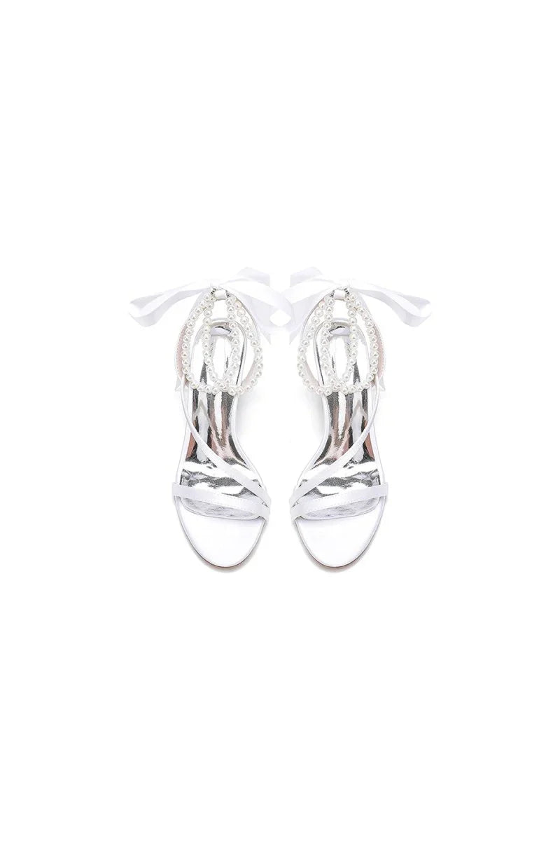 Pearl Open Toe Ankle Strap High Heels