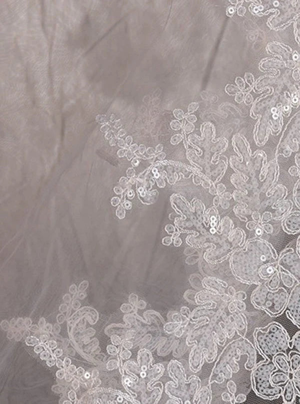 Vintage One Tier Lace Edge With Tulle Wedding Veil