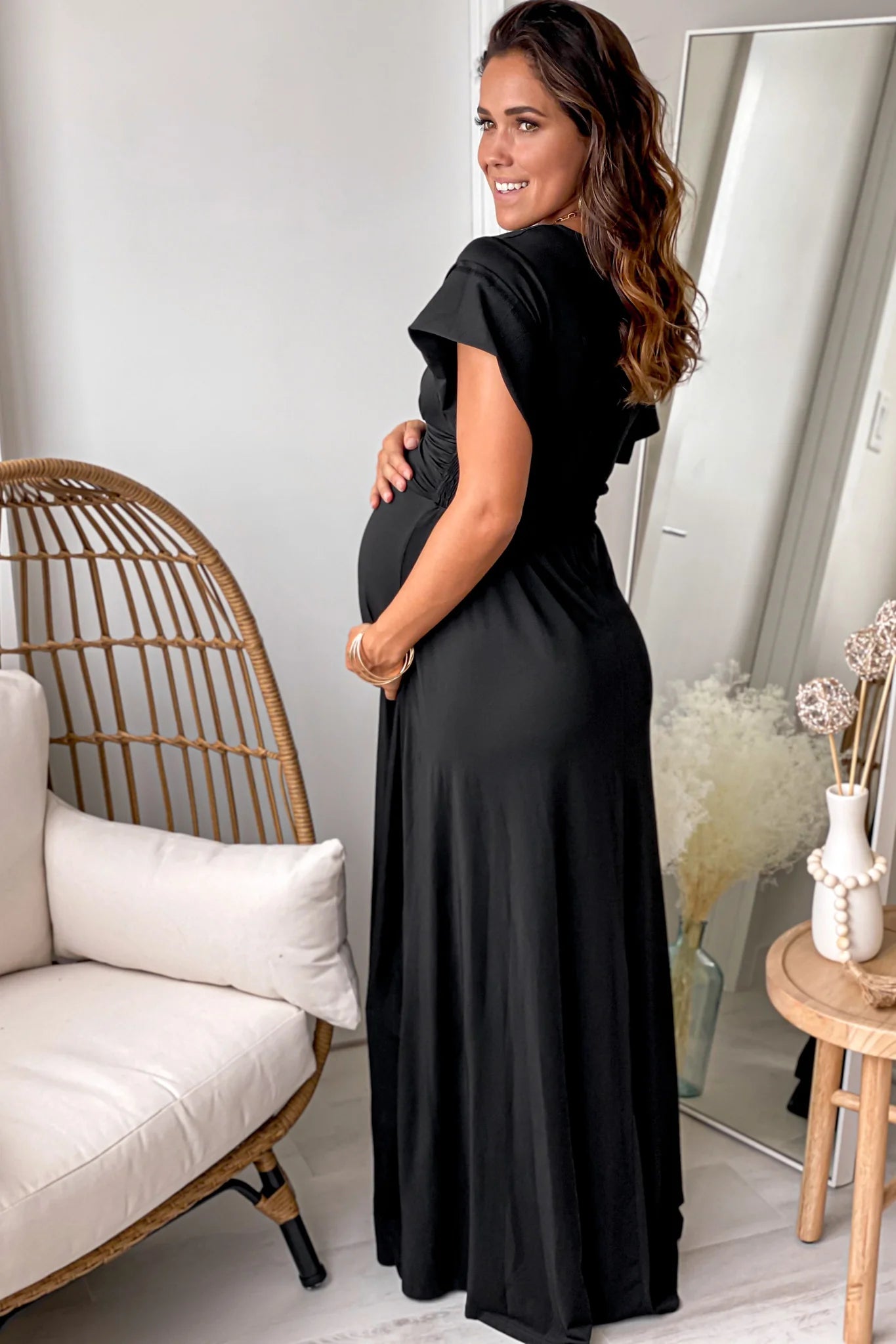 Black V Neck Maternity Maxi Dress