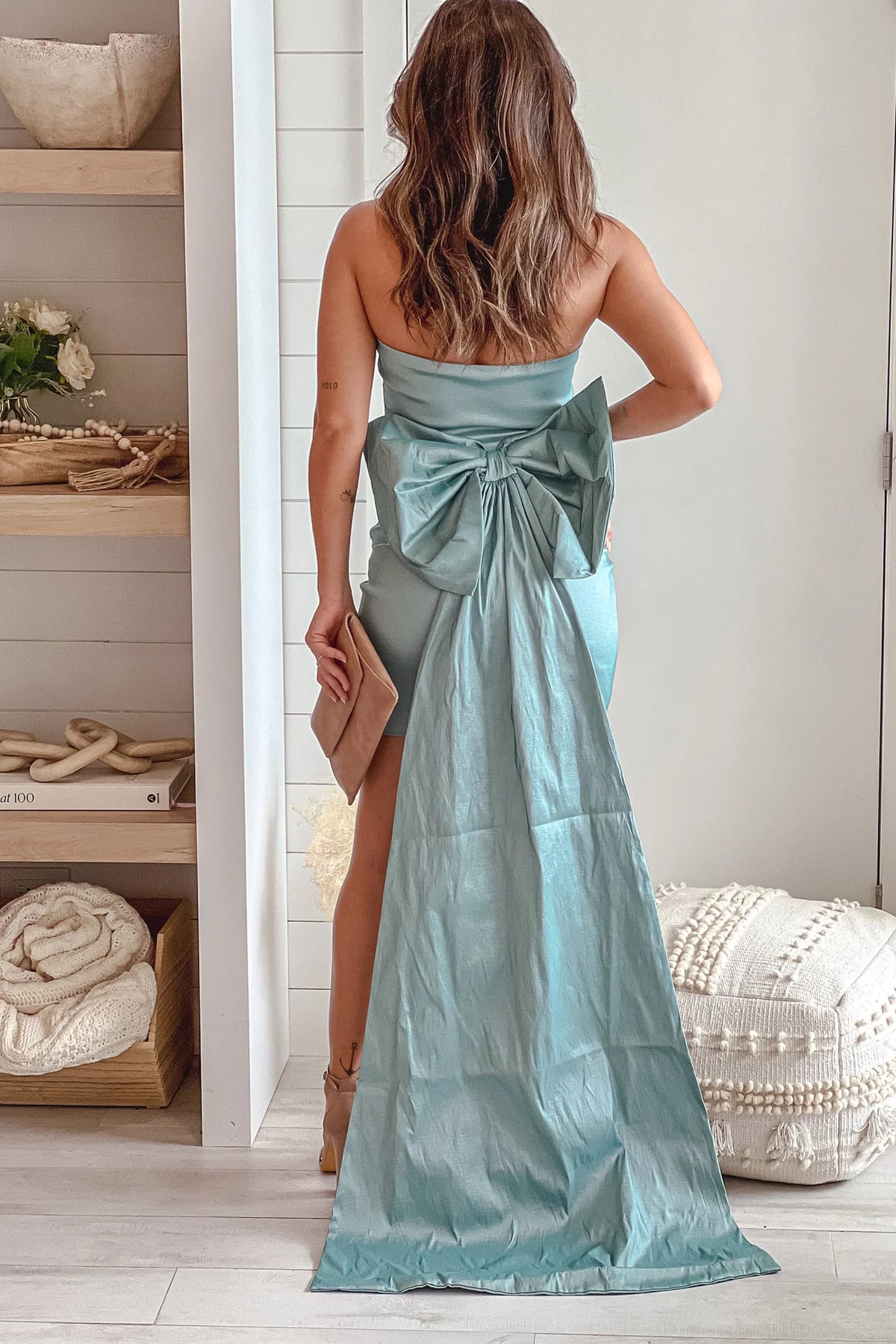 Seafoam Short Dress With Bow Detail
