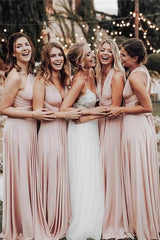 Elegant Light Pink Chiffon Floor Length Long Bridesmaid Dress