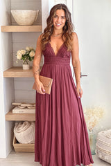 Red Brown Maxi Dress With Tie Back