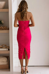 Fuchsia Sweetheart Mesh Midi Dress