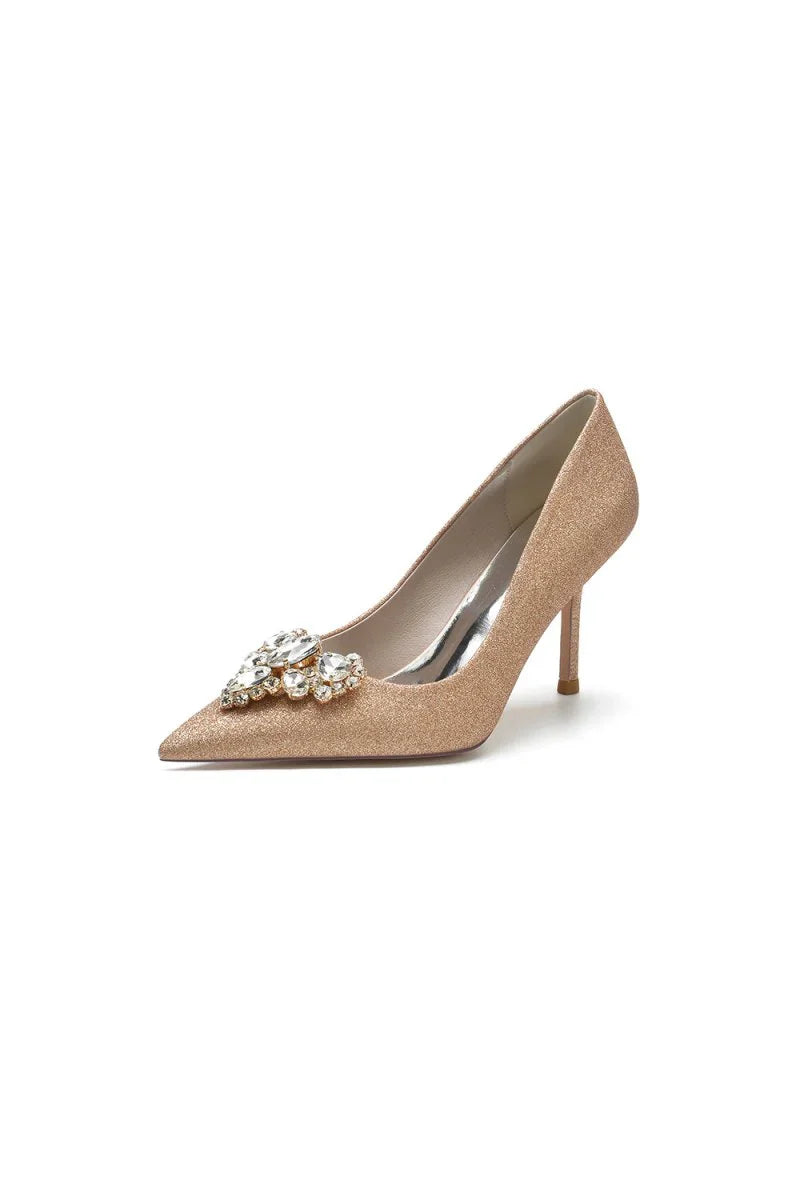 Stunning Pointed Toe Glitter High Heels With Rhinestone