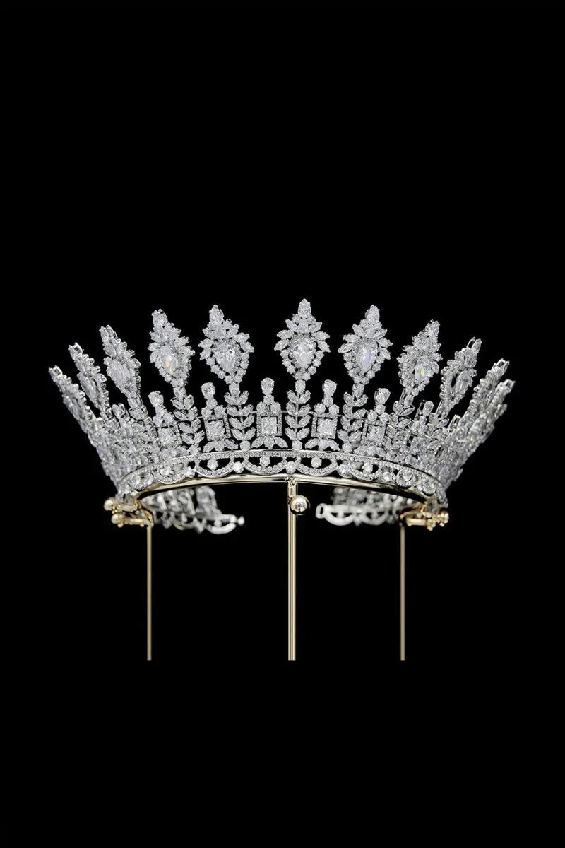 Silver Large 5A Cubic Zirconia Round Tiara