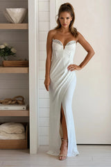 Ivory Rhinestone Trim Glitter Maxi Dress