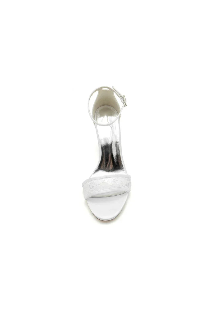 Champagne High Heels with Transparent Heel and Lace Ankle Strap