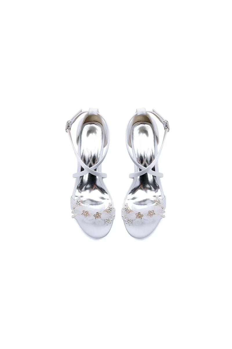 Open Toe Hollow Out Chunky Heels with Flowers