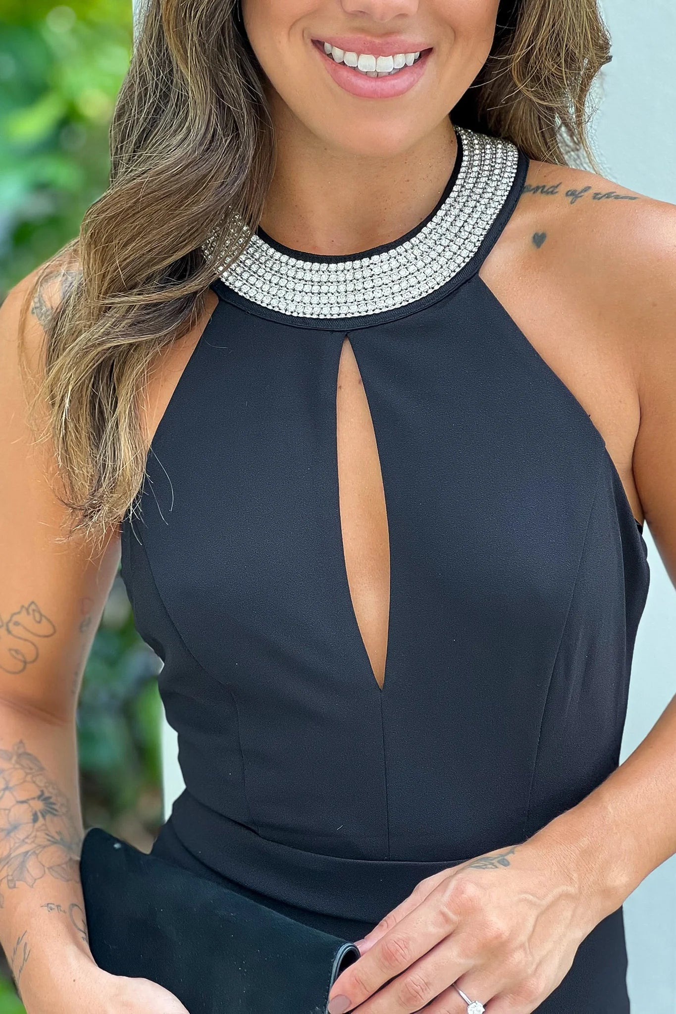 Black Jumpsuit With Rhinestone Detail