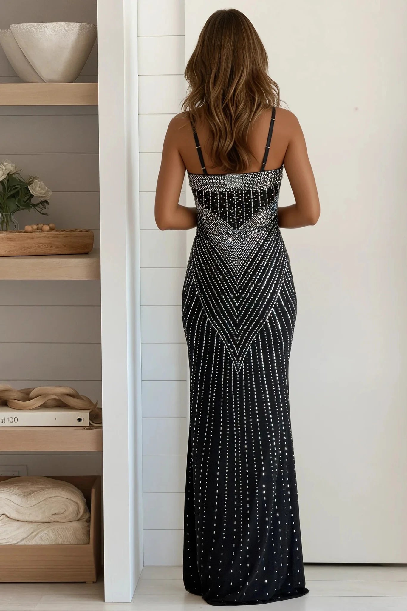 Black Rhinestone Mermaid Long Dress