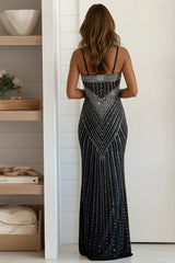 Black Rhinestone Mermaid Long Dress