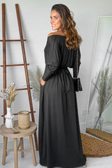 Black Maxi Dress With Dolman Sleeves And Pockets