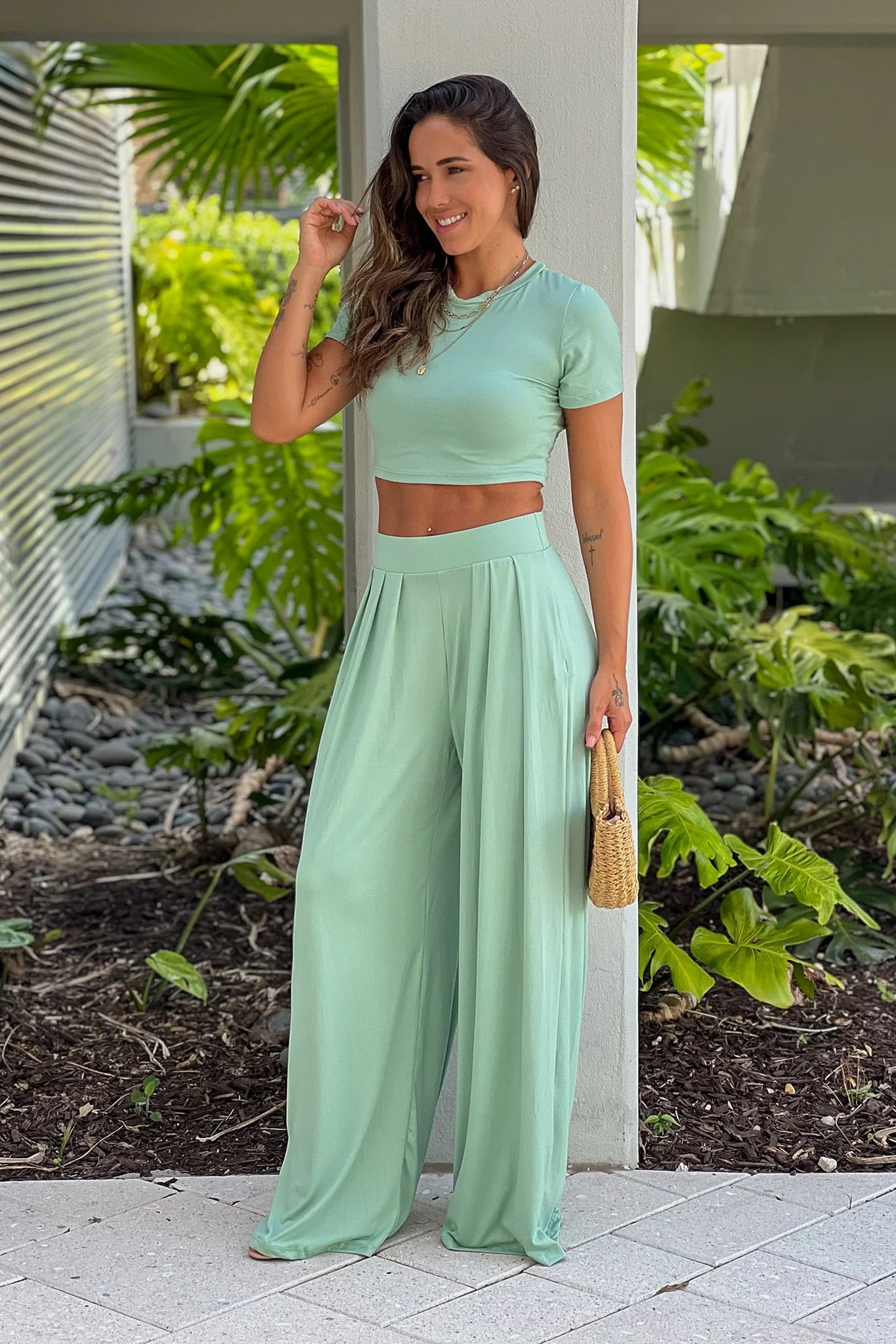Sage Crop Top And Pants Set