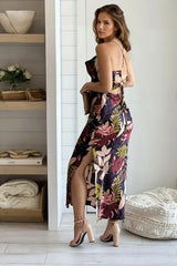 Navy Floral Cowl Neck Dress