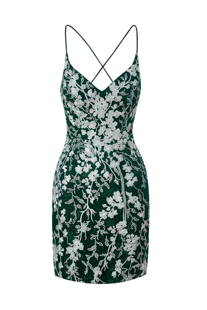 Sheath Short Spaghetti Straps Lace Homecoming Dress