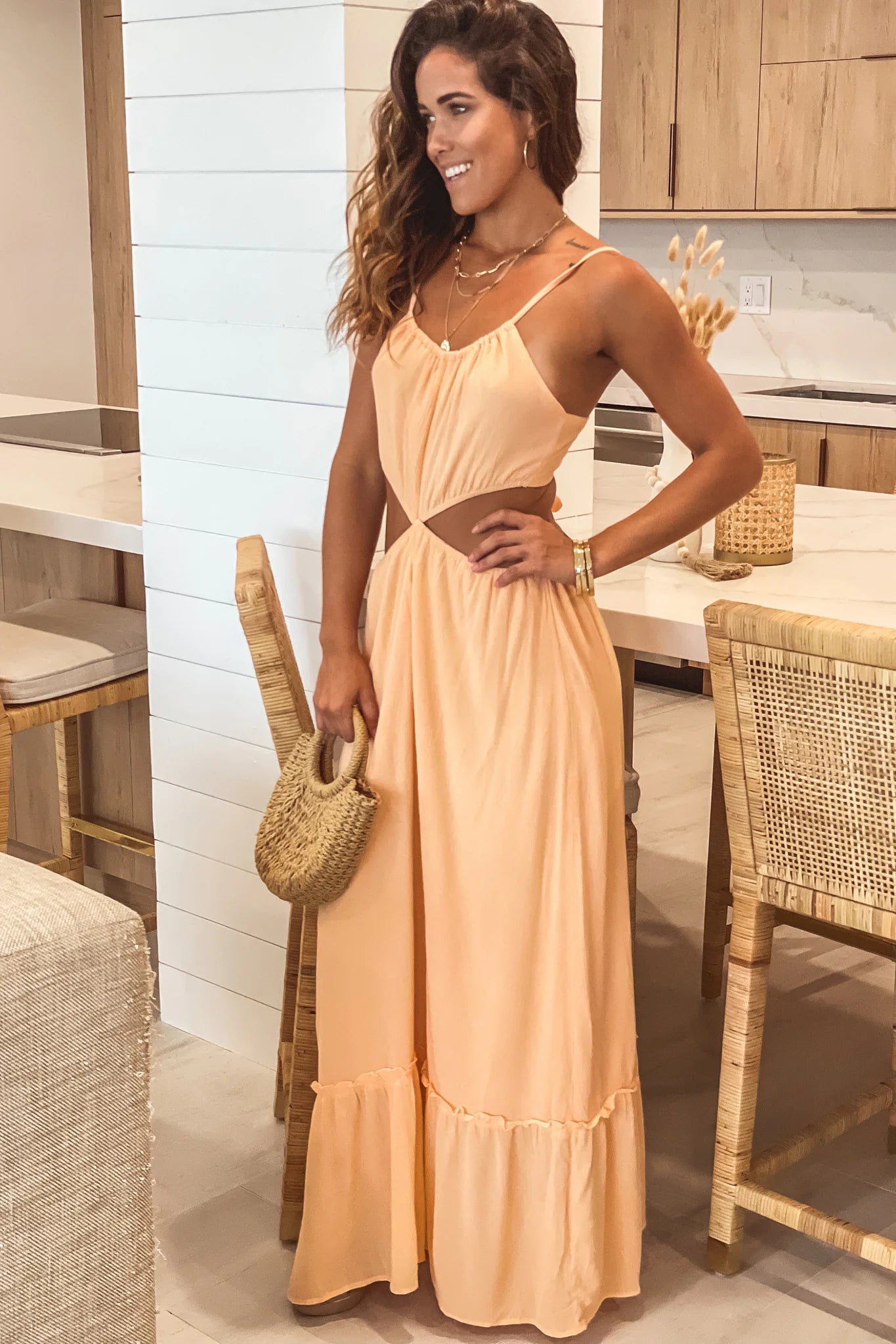 Light Orange Maxi Dress with Cut Out