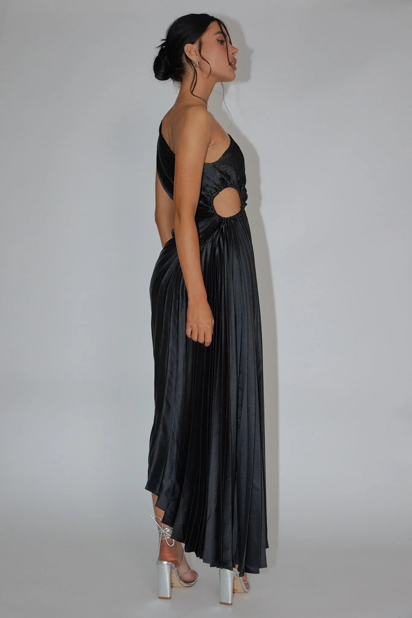 Panama Maxi Dress Navy Pleated Dress With Side Cut Out