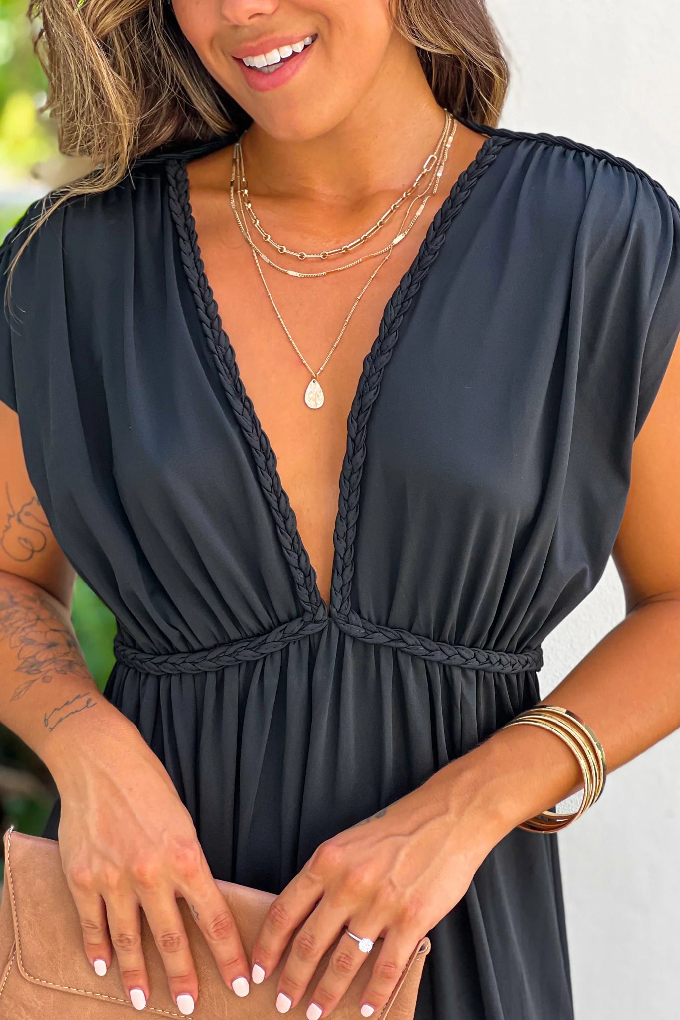 Black V Neck Maxi Dress With Details