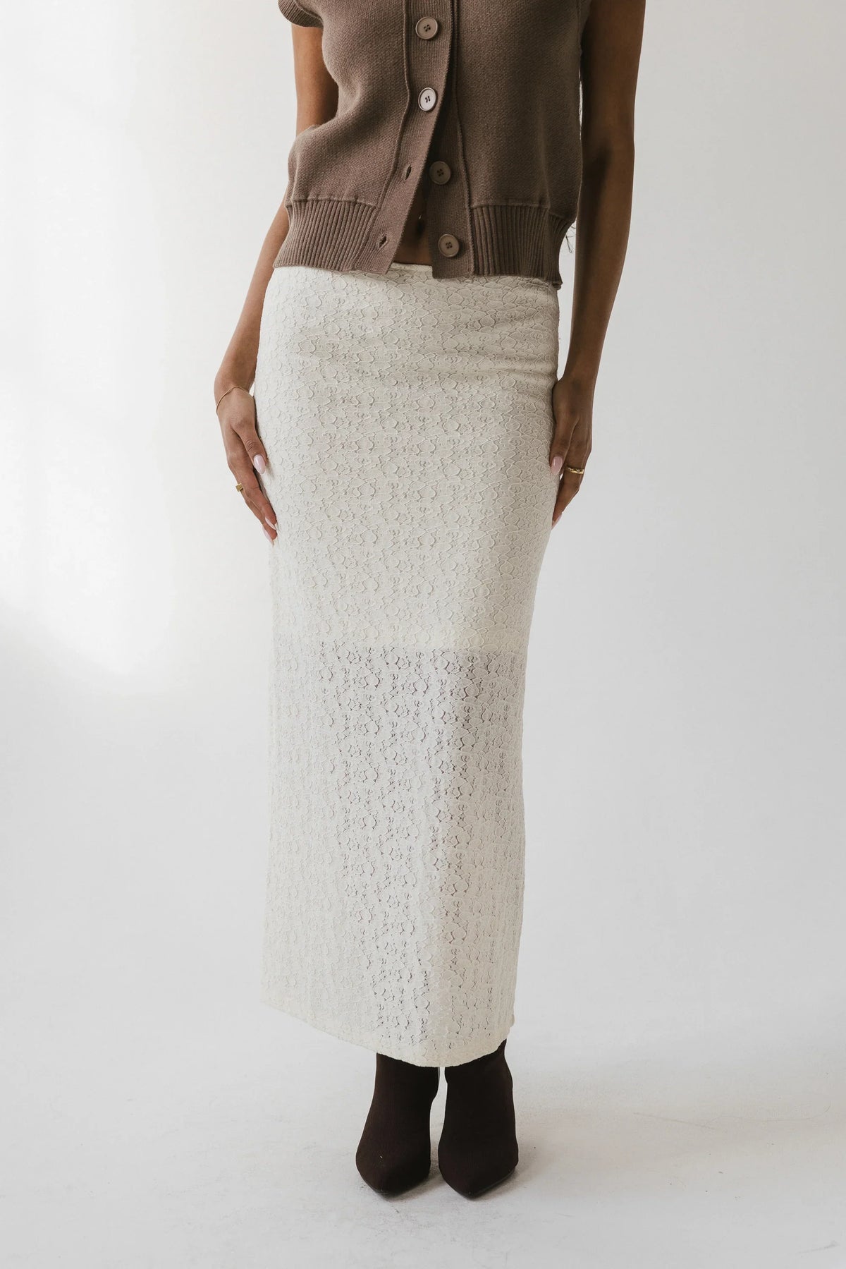 Jozette Lace Midi Skirt in Ivory