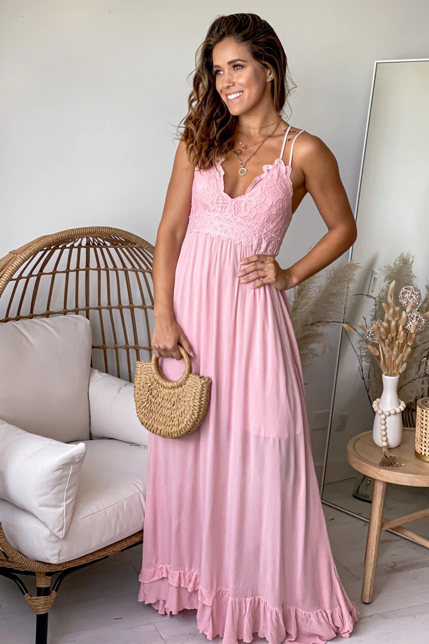 Rose Crochet Top Maxi Dress