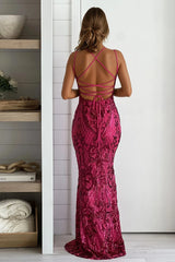 Hot Pink Sequin Mermaid Maxi Dress
