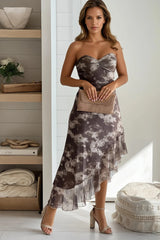 Chocolate Mesh Printed Midi Dress