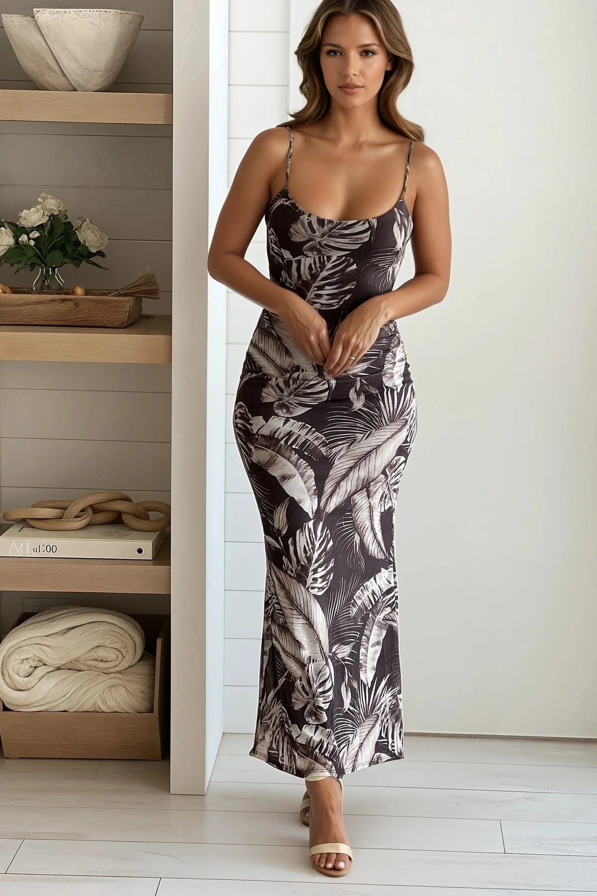 Brown Printed Mermaid Dress