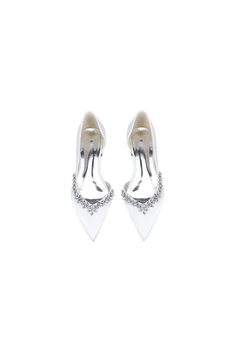 Silver Satin High Heels with Crystal Embellishments 18448 11YK