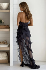 Black Ruffled Halter Neck Maxi Dress