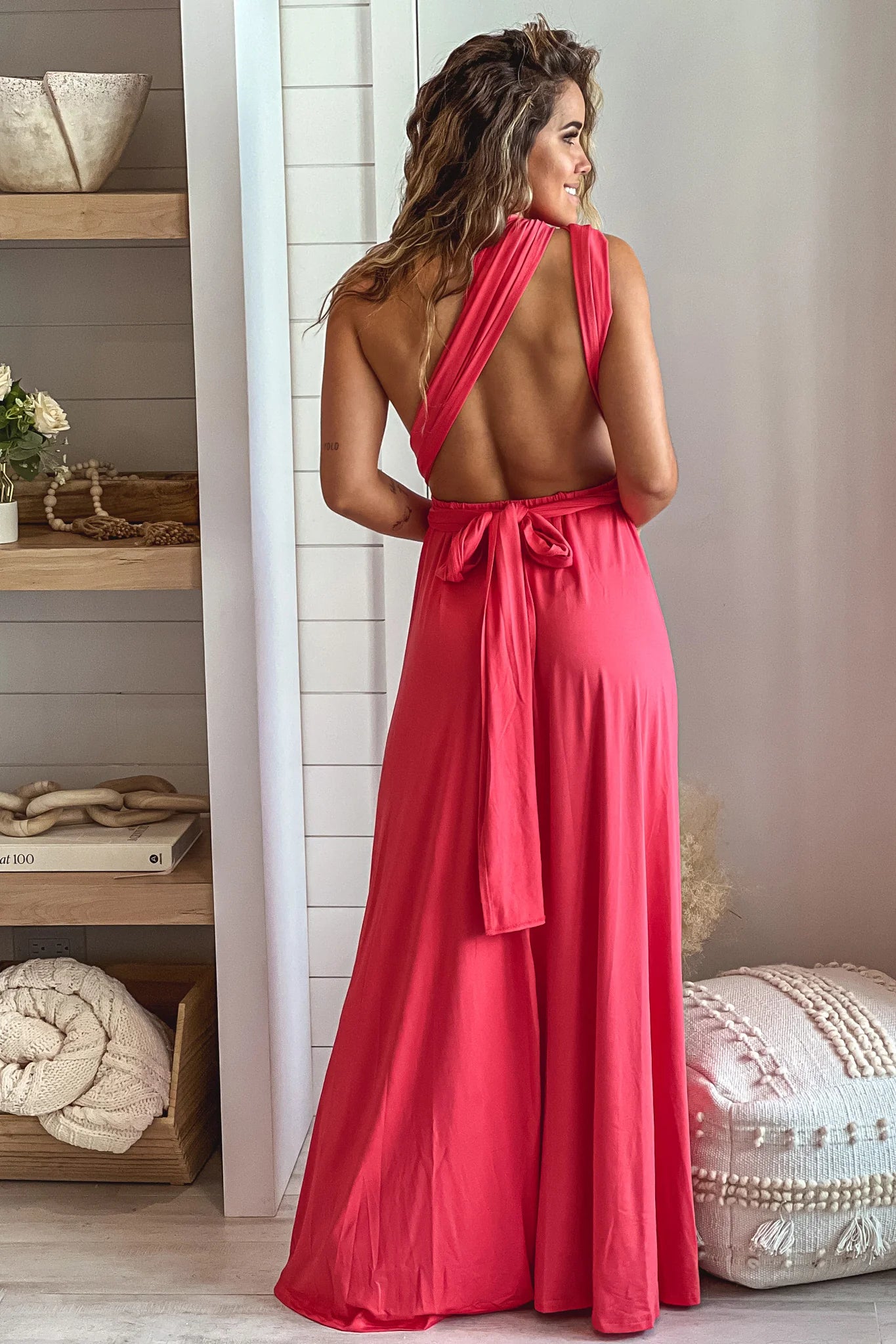 Rose Multi Tie Maxi Dress With Slit