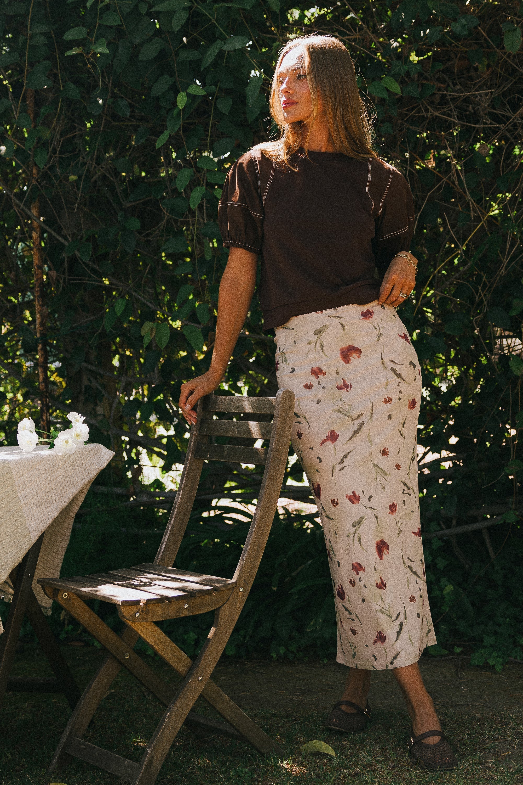 Aspen Puff Sleeve Top in Brown FINAL SALE