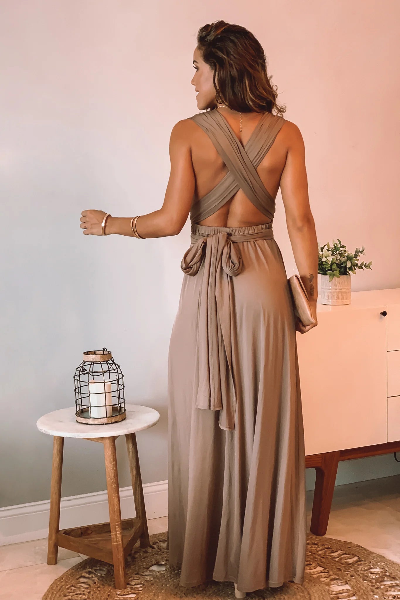 Mocha Multi Tie Maxi Dress With Slit
