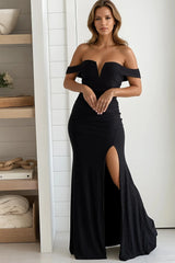 Black Sweetheart Off Shoulder Glitter Maxi Dress