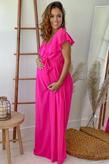 Fuchsia Ruffled Maternity Maxi Dress
