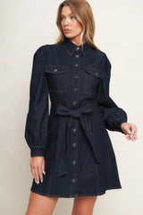 AUTUMN DAYS DARK INDIGO DENIM MINI DRESS FINAL SALE