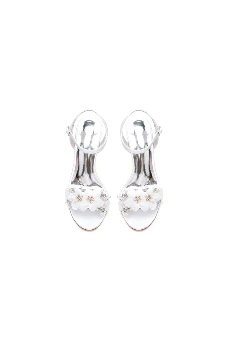 Open Toe Floral Beading Stiletto Heels