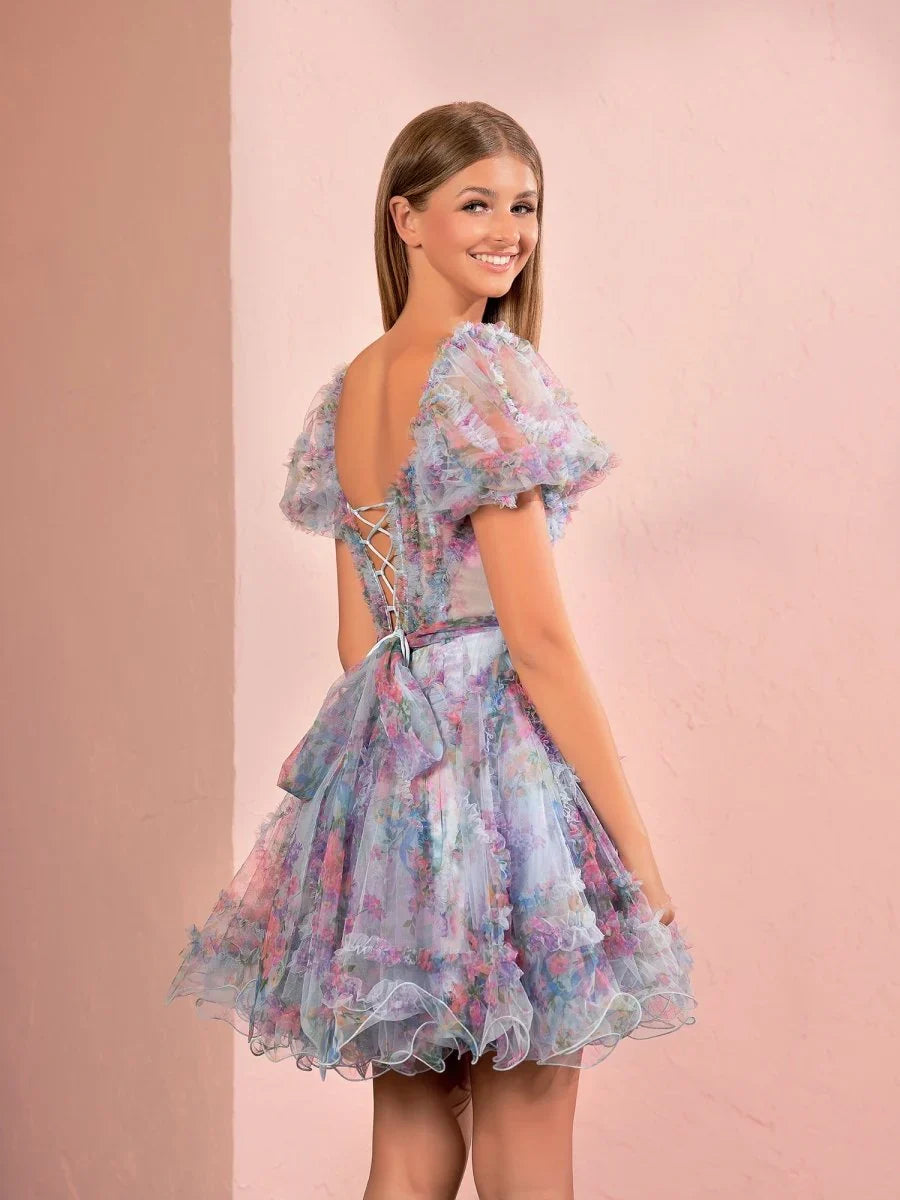 Ivana A Line Off the Shoulder Printed Tulle Short Homecoming Dress