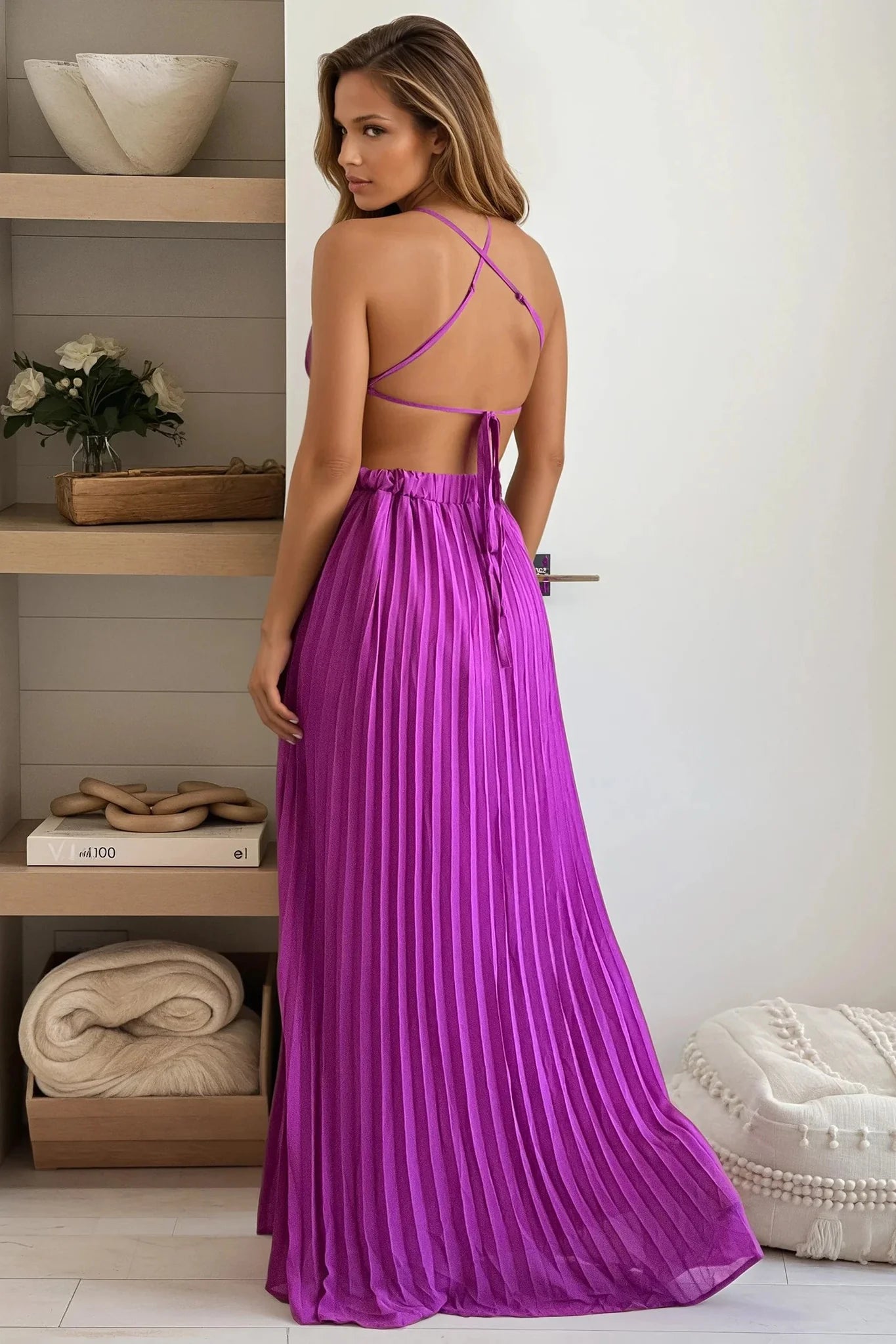 Orchid Maxi Dress With Pleated Bottom
