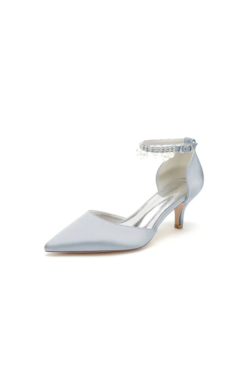 Pointed Toe Pearl Strap Kitten Heels