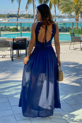 Navy Maxi Dress With Crochet Trim