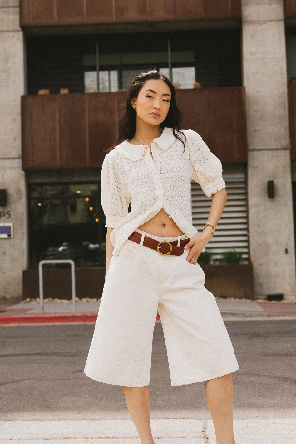 Lyla Collared Lace Top in Ivory FINAL SALE