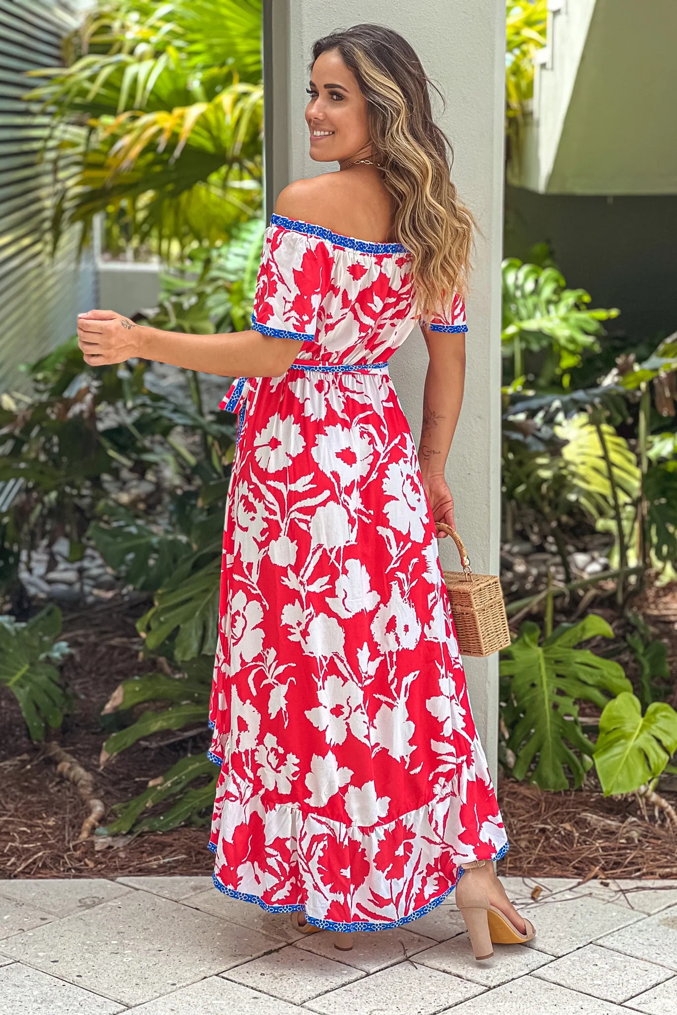 Ivory And Red Printed High Low Dress