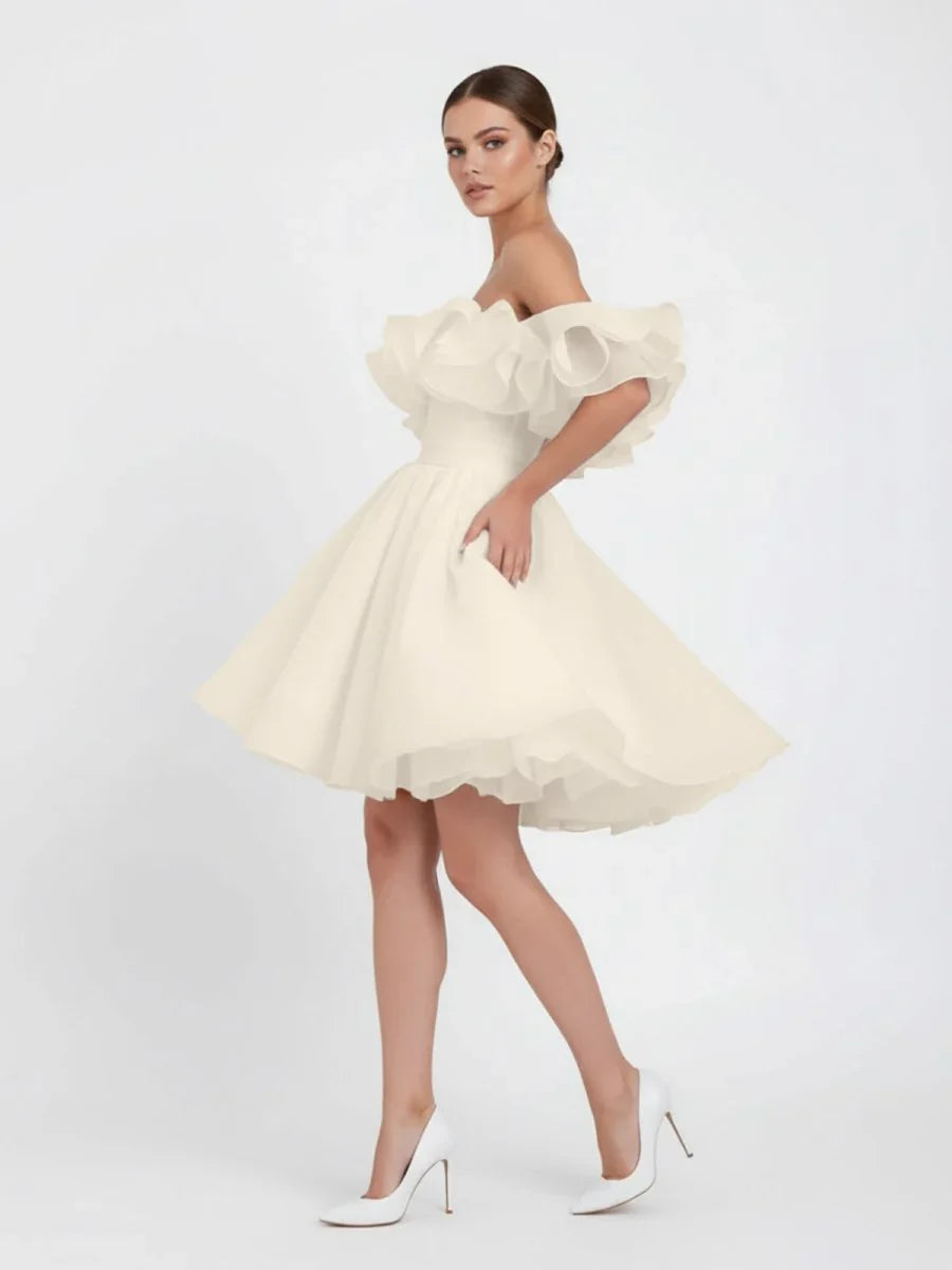 A Line Off The Shoulder Sleeveless Short Mini Organza Wedding Dresses