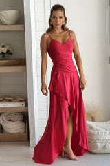 Red Ruffled High Low Dress