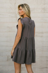 Regina Pleated Mini Dress in Charcoal FINAL SALE
