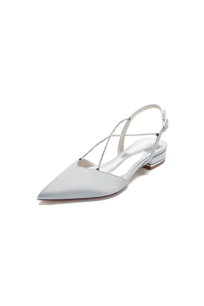 Satin Pointed Toe Beading Buckle Kitten Heels