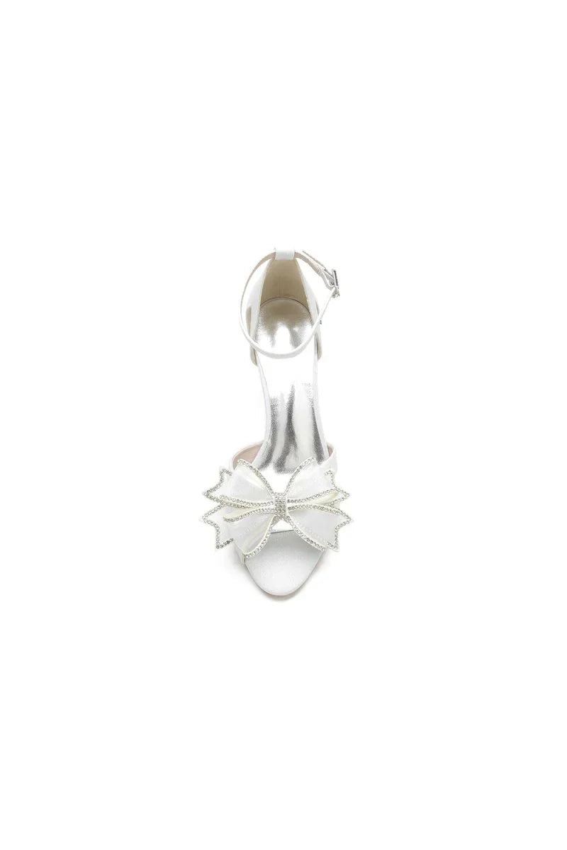 Chic Open Toe Beaded Hollow out Wedding Shoes With Bow